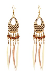 Fashion Yellow Feather Rice Beads Geometric Cutout Earrings