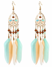 Fashion Color Mixing Geometric Alloy Drop-shaped Feather Hollow Earrings