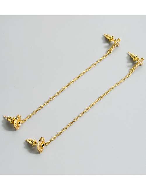 Fashion Golden Tassel Cross Eye Copper Micro-set Zircon Double-pin Earrings