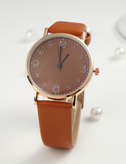 Fashion Brown Ultra-thin Pu Strap Ladies Quartz Watch