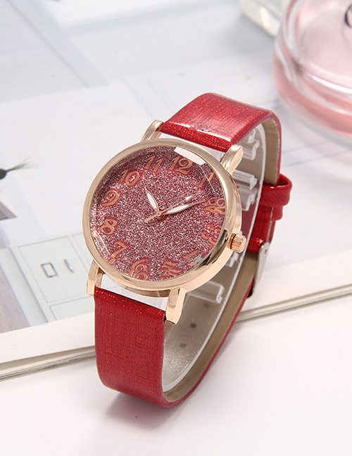 Fashion Red Starry Sky Surface Strap Watch Digital Hands Ladies Quartz Watch