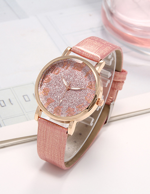 Fashion Pink Starry Sky Surface Strap Watch Digital Hands Ladies Quartz Watch