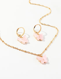 Fashion Pink Butterfly Acrylic Alloy Necklace Earring Set
