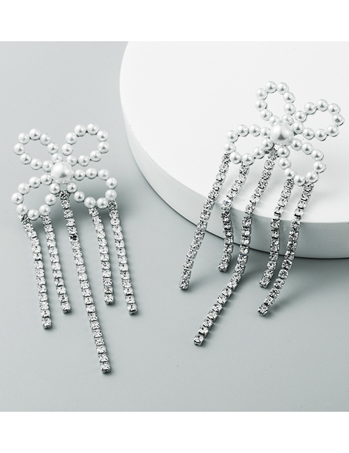 Fashion Silver Alloy Tassel Earrings With Rhinestones And Flowers