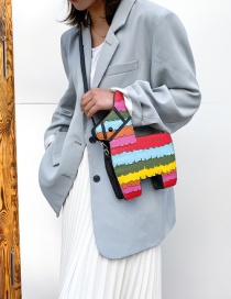 Fashion Color Contrast Rainbow Stitching Pu Pony Crossbody Shoulder Bag