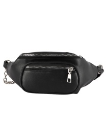 Fashion Black Pu Leather Solid Color Chain Crossbody Chest Bag