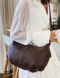 Fashion Brown Solid Color Pleated Pu Dumpling Shoulder Messenger Bag