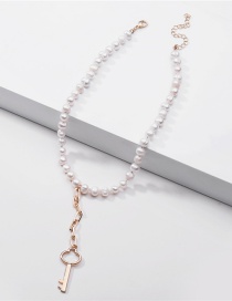 Fashion White Natural Pearl Alloy Key Pendant Necklace