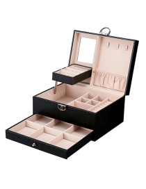 Fashion Black Leather Jewelry Large Capacity Multilayer Jewelry Box