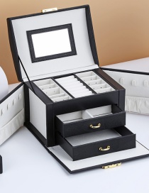 Fashion Black Drawer Type Jewellery Box With Mirror Disc Silk Pattern Earring Ring