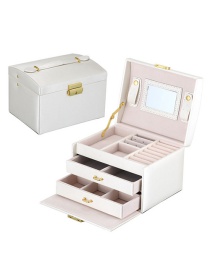 Fashion Rain Silk White Pu Leather Drawer Jewelry Box