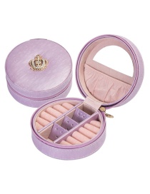 Fashion Light Purple Crown Portable Ring Earring Pu Leather Jewelry Box