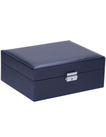 Fashion Navy Blue Large-capacity Double-layer Pu Leather Clamshell Jewelry Box