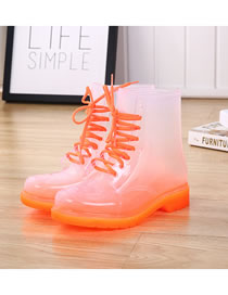 Fashion Transparent Orange Bottom Anti-skid Lace Crystal Jelly Transparent Rain Boots