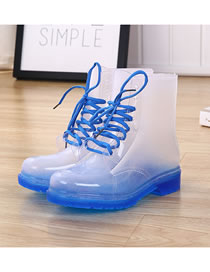 Fashion Transparent Blue Background Anti-skid Lace Crystal Jelly Transparent Rain Boots