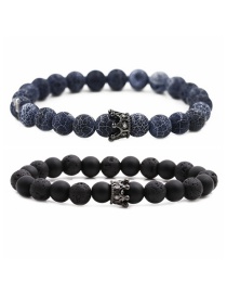 Fashion Fenghua Gun Black Crown Set 8mm Volcanic Stone Frosted Stone Weathered Stone Beaded Crown Bracelet Set