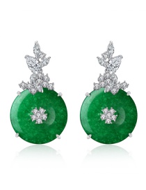 Fashion Platinum Green Chalcedony Copper And Zirconium Geometric Round Earrings