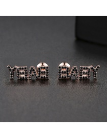 Fashion Black Zirconium Copper Inlay Zircon Letter Hollow Earrings