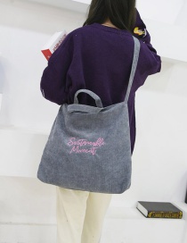 Fashion Light Grey Large Capacity Corduroy Letter Embroidered Shoulder Bag