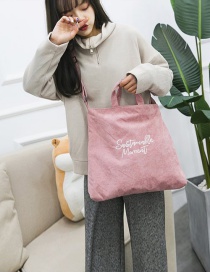Fashion Pink Large Capacity Corduroy Letter Embroidered Shoulder Bag