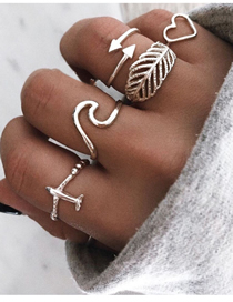Fashion Silver Alloy Aircraft Love Leaf Ring Set