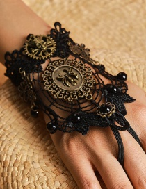 Fashion Black Openwork Lace Flower Spider Bracelet Ring