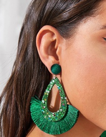 Fashion Green Tassel Sequins Plume Drop Earrings