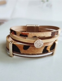 Fashion White Diamond Leopard Multilayer Bracelet With Diamond Pu Leather Leopard Pattern Magnet Buckle