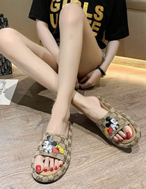 Fashion Khaki Mickey Print Flat Sandals