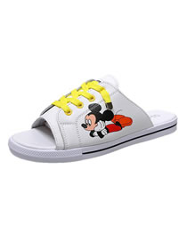 Fashion Yellow Open-toe Mickey Mouse Printed Sandals And Slippers
