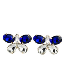 Fashion Blue Butterfly Alloy Earrings With Rhinestones