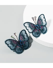 Fashion Blue Color Butterfly Lace Embroidered Diamond Earrings