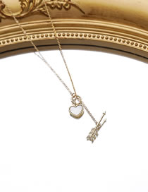 Fashion Golden Shell Peach Heart Diamond Arrow Necklace