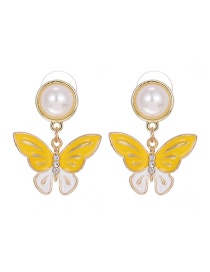 Fashion Golden Copper Inlaid Zircon Pearl Butterfly Stud Earrings