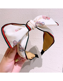 Fashion Cream Color Silk Wool Butterfly Print Wide-brimmed Bow Headband