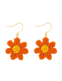 Fashion Orange Small Daisy Rice Bead Braided Alloy Earrings