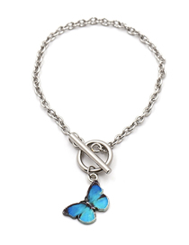 Fashion Blue Oil Drop Butterfly Word Buckle Alloy Bracelet
