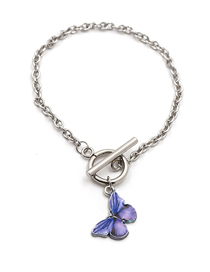 Fashion Purple Oil Drop Butterfly Word Buckle Alloy Bracelet