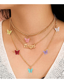 Fashion Color Alloy Resin Butterfly Letter Multi-layer Necklace