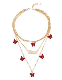 Fashion Red Alloy Resin Butterfly Letter Multi-layer Necklace