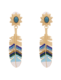 Fashion Blue Feather Color Oiled Diamond-set Geometric Earrings
