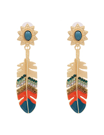 Fashion Color Feather Color Oiled Diamond-set Geometric Earrings