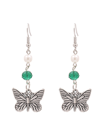 Fashion Green Ancient Silver Butterfly And Diamond Earrings