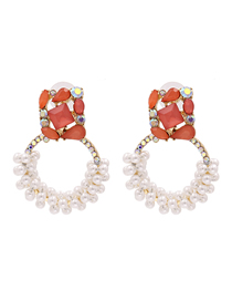 Fashion Red Geometric Pearl And Diamond Hollow Alloy Earrings