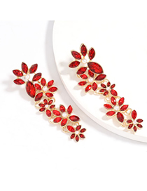 Fashion Red Pearl Alloy Multi-layer Earrings Studded With Diamond Flowers
