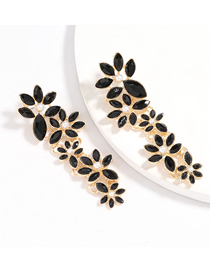 Fashion Black Pearl Alloy Multi-layer Earrings Studded With Diamond Flowers