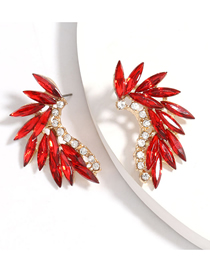 Fashion Red Curved Alloy Pierced Earrings With Diamonds