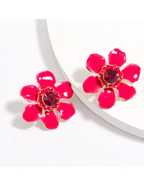 Fashion Rose Red Alloy Oil Drop Diamond Earrings