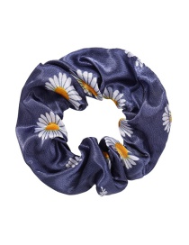 Fashion Navy Blue Small Daisy Printed Organza Large Intestine Loop Hair Rope
