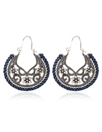 Fashion Blue Hollow Carved Woven Geometric Round Earrings